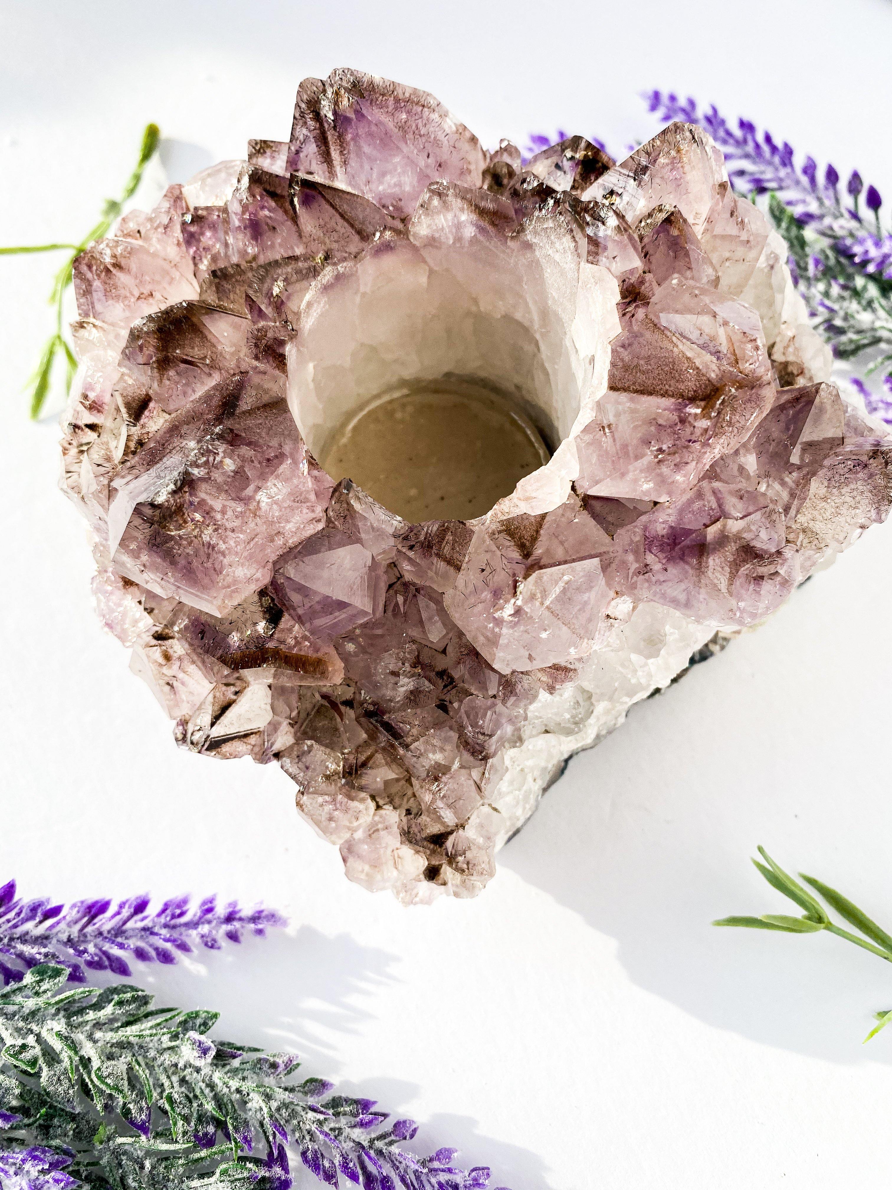 Celestial 333 Unique Crystals Large Amethyst Candle Holder